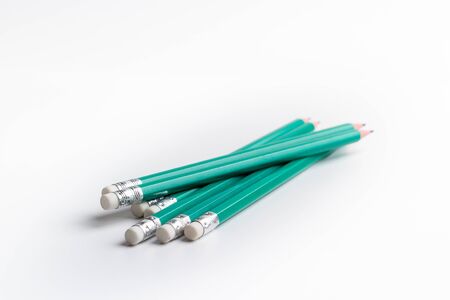 isolated pencils with eraser on white backgroundの写真素材
