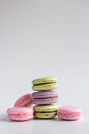 colorful macaroons isolated on white backgroundの写真素材