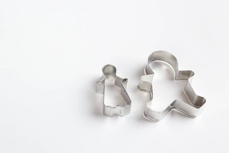 metal cookie cutters on white backgroundの写真素材