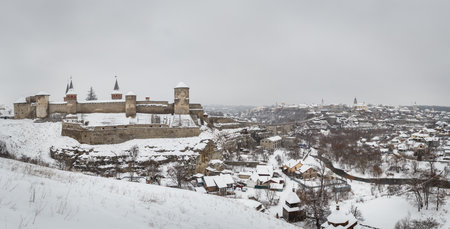 Panorama of the old fortress and the old town in Kamyanka-Podilskyのeditorial素材