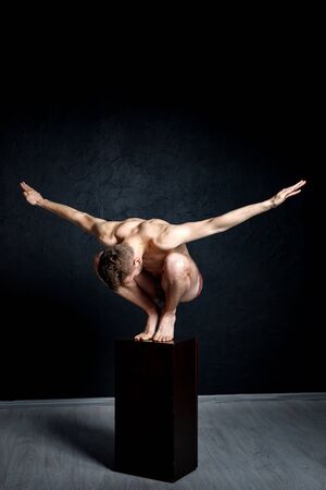 Contemporary dance positions. Wide-arms position in the toe squat.の写真素材