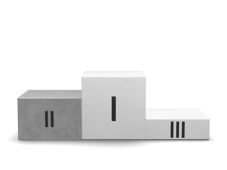 Sports victory podium with silver cube for second place and black Roman numerals isolated on white background  Front viewの写真素材