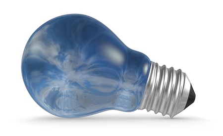 Light bulb with sky reflection isolated on white backgroundの写真素材