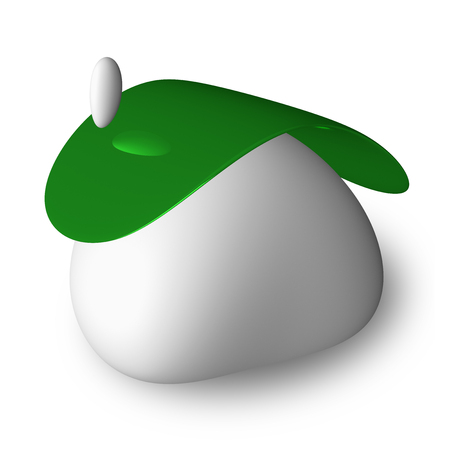 White roundish simplistic cottage with green roof isolatedの写真素材