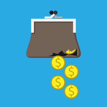 Money falling through hole in torn purse. のイラスト素材