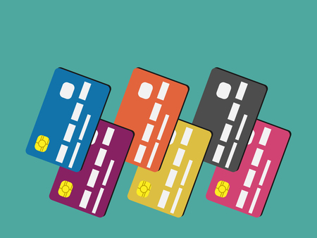 Many credit cards of various colors. Money spending debt wealth riches finance concept. EPS 10 vector illustration no transparencyのイラスト素材