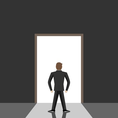 Door leading from dark gray room to bright daylight.のイラスト素材