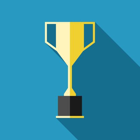 Victory gold cup with long shadow in flat style on blue background.のイラスト素材