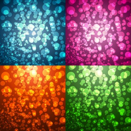 Set of 4 abstract glowing circles backgrounds. Winter, summer, autumn, spring seasons. EPS 10 vector illustration, transparency and gradients usedのイラスト素材