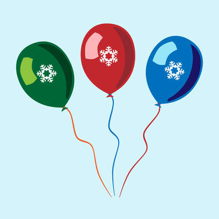 Balloons of various colors with snowflakes. vector illustration, no transparencyのイラスト素材