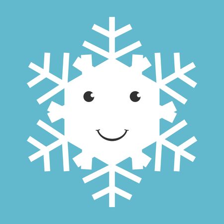 Happy smiling white snowflake character 
on blue background. vector 
illustration, no transparencyのイラスト素材