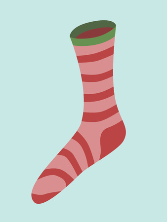 Red striped Christmas sock with green edge isolated on pale blue background. EPS 8 vector illustration, no transparencyのイラスト素材