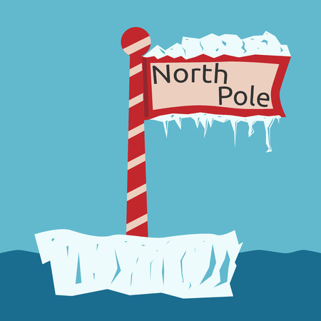 Red North Pole sign with snow, ice and icicles floating on ice floe. EPS 8 vector illustration, no transparencyのイラスト素材