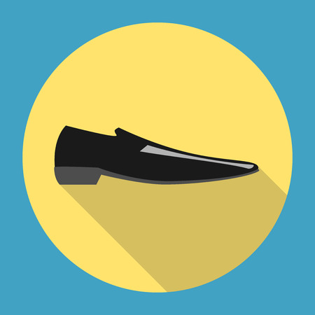 Classic black man shoe icon on yellow background with long shadow. Business, fashion, footwear concept. EPS 8 vector illustration, no transparencyのイラスト素材
