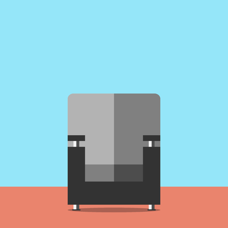 Black armchair in room with blue walls, front view. Flat style. Home, comfort, cosiness, rest, interior concept. EPS 8 vector illustration, no transparencyのイラスト素材