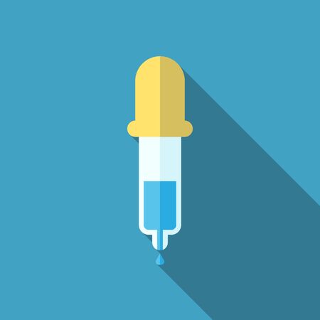 Beautiful eyedropper icon with drop of water or other liquid on blue with long shadow.のイラスト素材