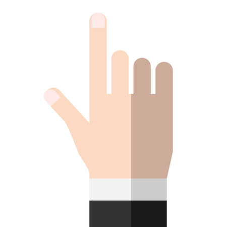 Hand pointing at something or touching something. Business formal wear, suit or coat. Touchscreen, user interface. Flat style.のイラスト素材