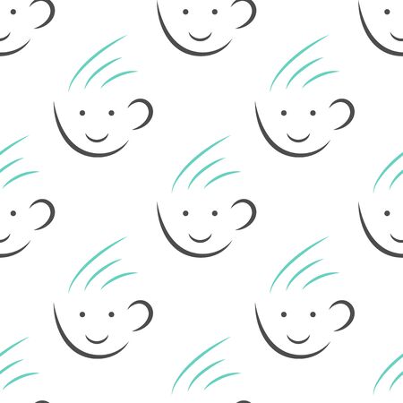Tea or coffee cups smiling happy characters seamless pattern isolated on white. Drink, cafe, restaurant, morning, break concept. Colorful repeating tiles.のイラスト素材