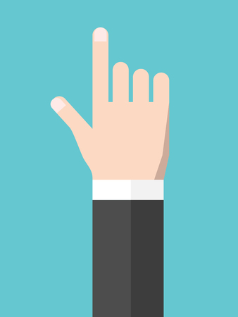 Touching or pointing hand. Touchscreen, user interface, attention, direction, manipulation, management concept. Flat style.のイラスト素材