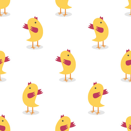 Little yellow chickens seamless pattern isolated on white. Textile, wrapping, wallpaper use. Farm, animal, Easter concept.のイラスト素材