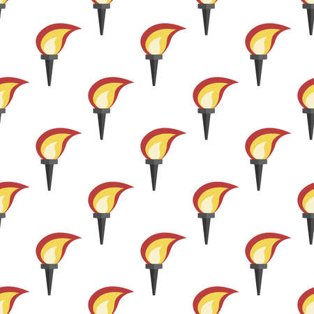 Glowing torch with flame seamless pattern isolated on white. Flat style. Repeat tiles.のイラスト素材