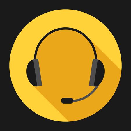 Headset icon with long shadow on bright background. Headphones with microphone. Communication, call center, audio equipment concept.のイラスト素材