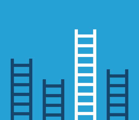 Unique white success ladder and many short ones on blue background. Competition, career and leadership concept. Flat design. EPS 8 vector illustration, no transparencyのイラスト素材