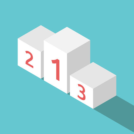 Isometric white winners podium isolated on turquoise blue background with drop shadow. Victory, success and achievement concept. Flat design. No transparency, no gradientsのイラスト素材