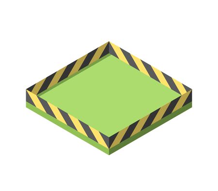 Empty isometric area with barricade, caution or hazard tape fence. Coronavirus pandemic, self quarantine, hazard closed zone and danger concept. Flat design.のイラスト素材