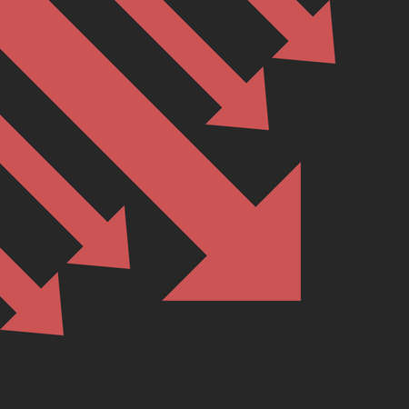 Many diagonal red arrows decreasing on black background. Global economic crisis, recession, decline and investment concept. Flat design. EPS 8 vector illustration, no transparency, no gradientsのイラスト素材