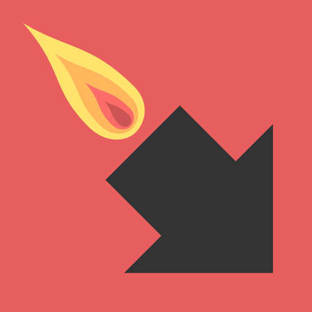 Black arrow burning and falling on red background. Crisis, problem, recession and bankruptcy...