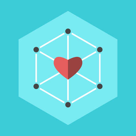 Heart uniting network. Love, inspiration, communication, management, altruism, teamwork, community and family concept. Flat design. EPS 8 vector illustration, no transparency, no gradientsのイラスト素材