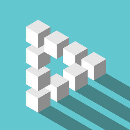 Isometric triangle on turquoise blue. Confusion, impossibility, optical illusion, and infinity...