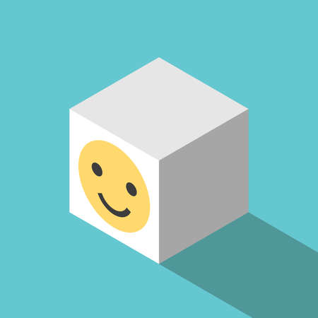 Smiling face cube. Happiness, joy, mental health, positive thinking, optimism and good feedback concept. Flat design. EPS 8 vector illustration, no transparency, no gradientsのイラスト素材
