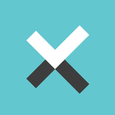 White check mark or black cross. Optimism, pessimism, doubt, hesitation, doubt, yes or no concept. Flat design. EPS 8 vector illustration, no transparency, no gradientsのイラスト素材