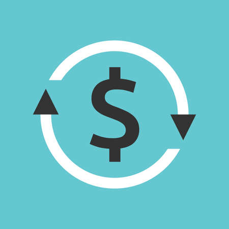 Cash flow, dollar sign, arrows. Business, finance, budget, profit and management concept. Flat design. EPS 8 vector illustration, no transparency, no gradientsのイラスト素材