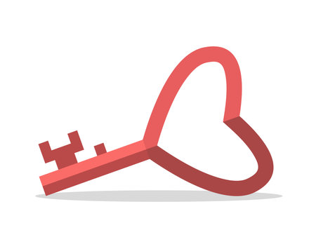 Heart shaped key. Romantic or religious love, care, fidelity, relationship and marriage concept. Flat design. EPS 8 vector illustration, no transparency, no gradientsのイラスト素材