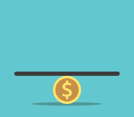 Empty seesaw weight scale balanced on dollar coin. Money, finance, greed, injustice, corruption and budget concept. Flat design. EPS 8 vector illustration, no transparency, no gradientsのイラスト素材