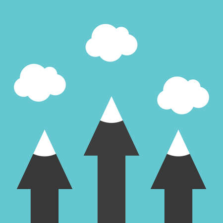 Arrow shaped mountains. Ambition, competition, growth, development, mission, aspiration and opportunity concept. Flat design. EPS 8 vector illustration, no transparency, no gradientsのイラスト素材