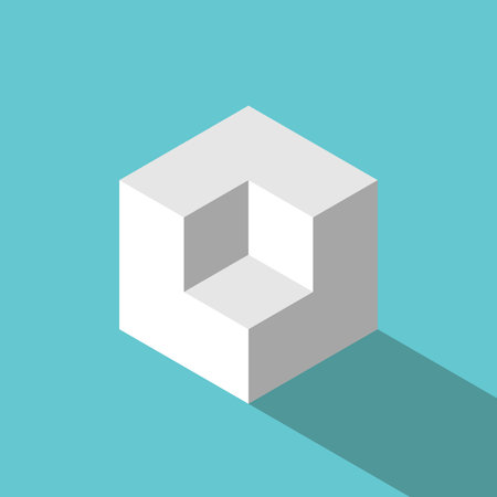 Isometric cube with empty niche. Marketing, positioning, geometry and focus concept. Flat design. EPS 8 vector illustration, no transparency, no gradientsのイラスト素材