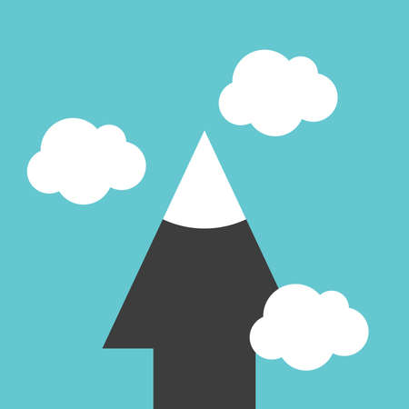 Arrow shaped mountain reaching to sky. Dream, motivation, inspiration, personal development and spirituality concept. Flat design. EPS 8 vector illustration, no transparency, no gradientsのイラスト素材