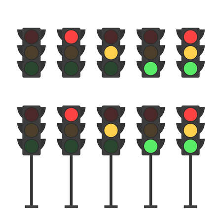 Traffic lights set. Transportation elements. Rule, regulation, danger, guidance and safety concept....