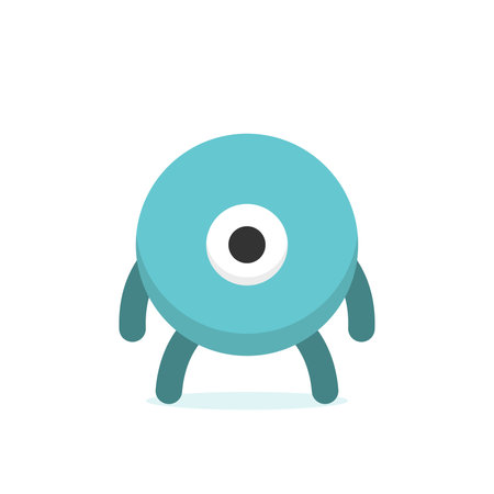 Alien isolated on white. Round funny bizarre monster with one eye. Turquoise blue character. Flat...