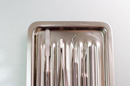Set of metal dentists professional equipment toolsの写真素材