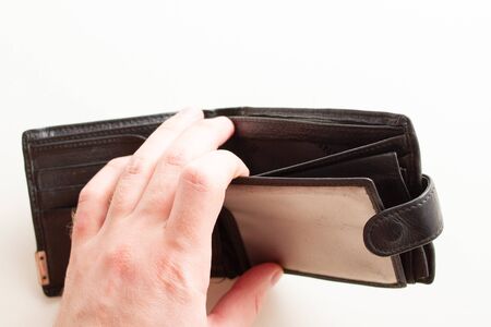Hand hold empty black leather wallet. Business concept.の写真素材