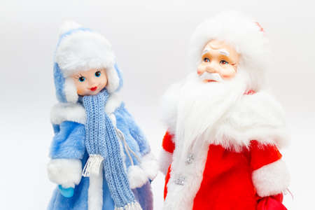 Snow maiden and Santa Claus toy figure doll. Decoration for New Year and Christmasの写真素材