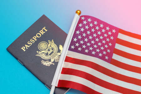 United States Passports and American Flagの写真素材