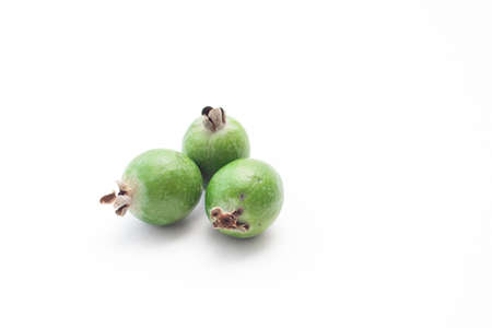 Fresh ripe feijoa isolated on white background. Tropical fruit. Group of ripe feijoa fruits.の写真素材