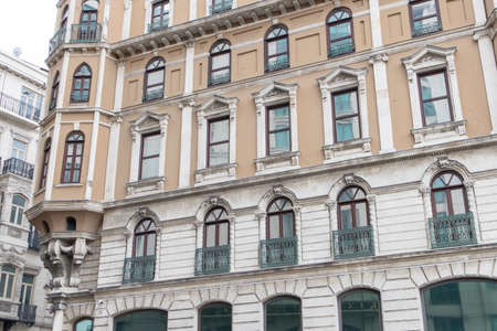 Vintage building facade wall. Classic european architecture. Istanbul, Turkey.の写真素材