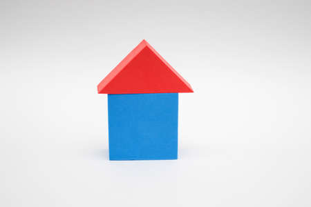 Toy house made of children's play cubesの写真素材